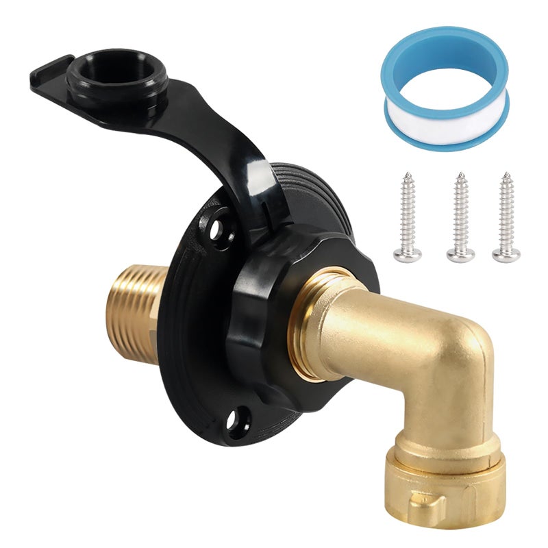 RV City Water Inlet with Check Valve  RV Water Inlet Connection RV Water Fill Inlet with 34 NH Female to 12 NPT Male Ideal for RV Travel Trailers Camping and Boats in Black with Hose Elbow